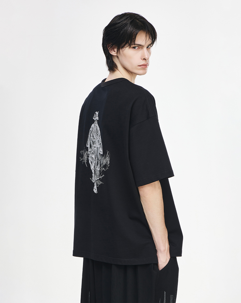 SSAW OVERSIZE DRAWING T SHIRT BLACK