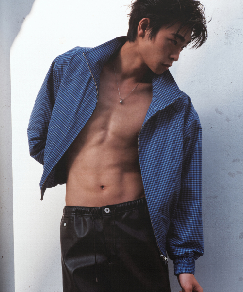 [Unisex]Pleather Patch Blouson Jacket Blue