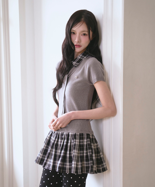 더그린랩 걸리쉬 체크 레이어드 원피스 [멜란지 그레이]