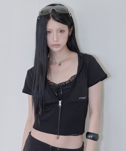 Prayyy V-neck Zip Hoodie / Black
