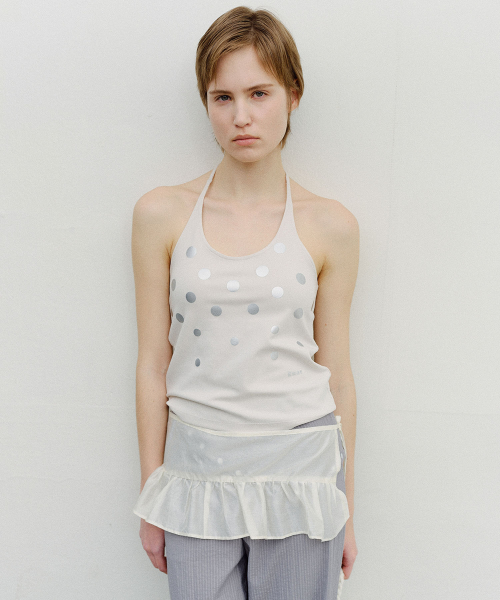 SILVER DOT HALTER NECK TOP - IVORY