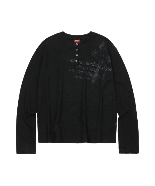 Cross Slub Henley Neck Black