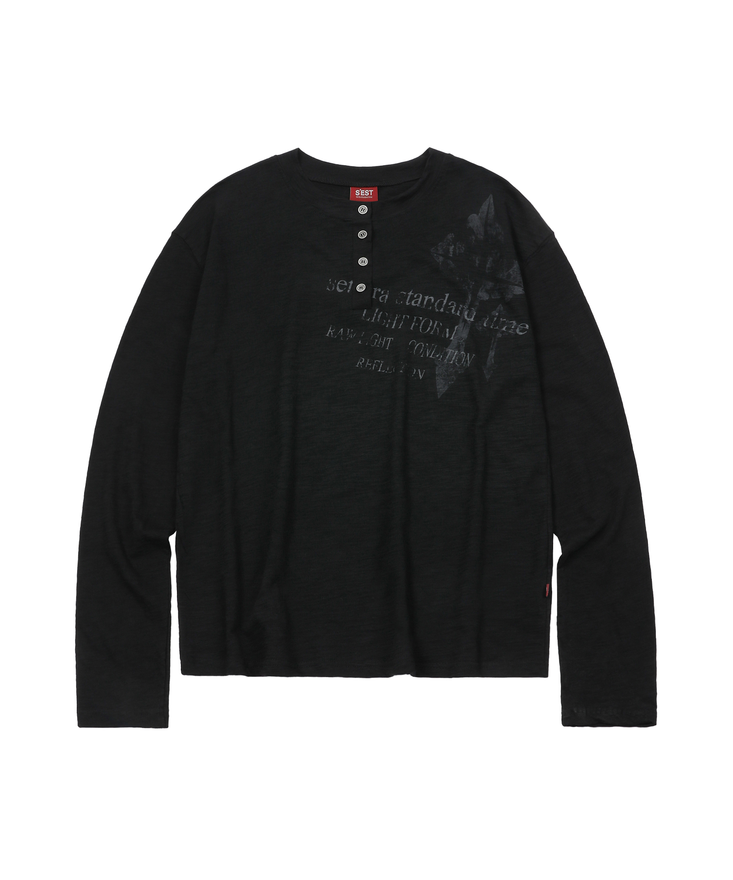 Cross Slub Henley Neck Black
