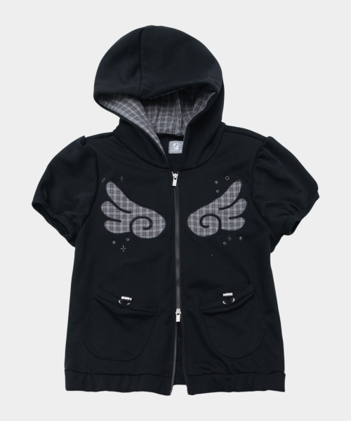 Короткое худи на молнии Angel с клетчатыми деталями и карманами [Black]