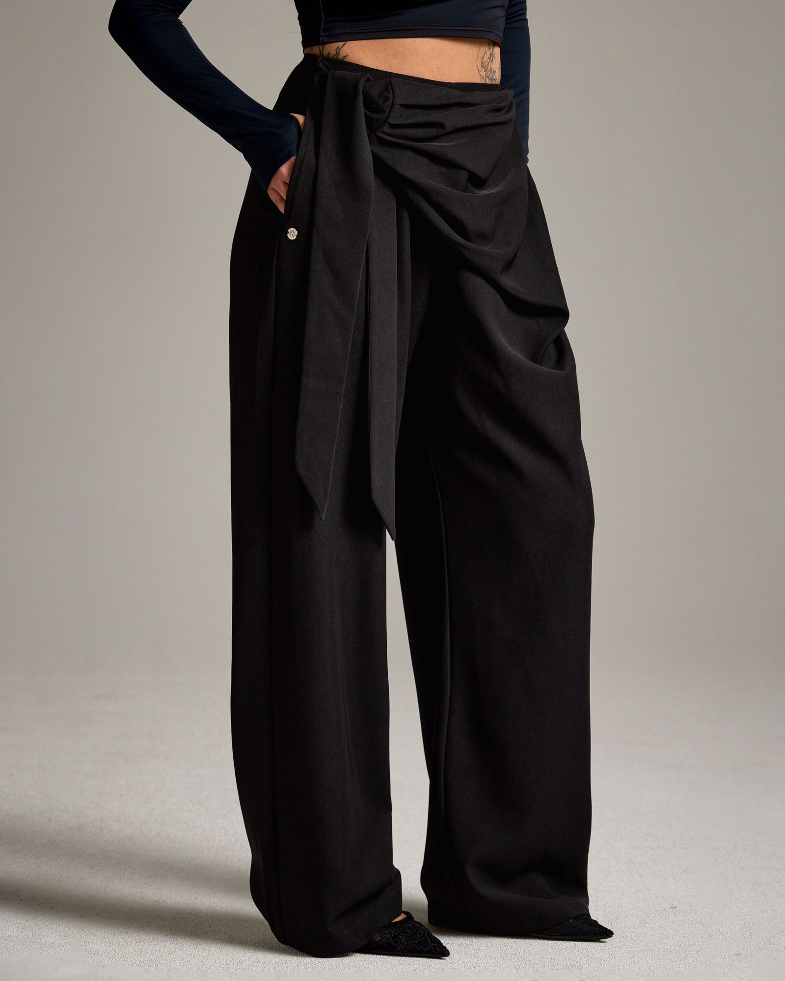 CS DRAPE WRAP SLACKS-069 (BLACK)