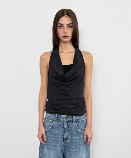 Draped Halter Sleeveless_Charcoal