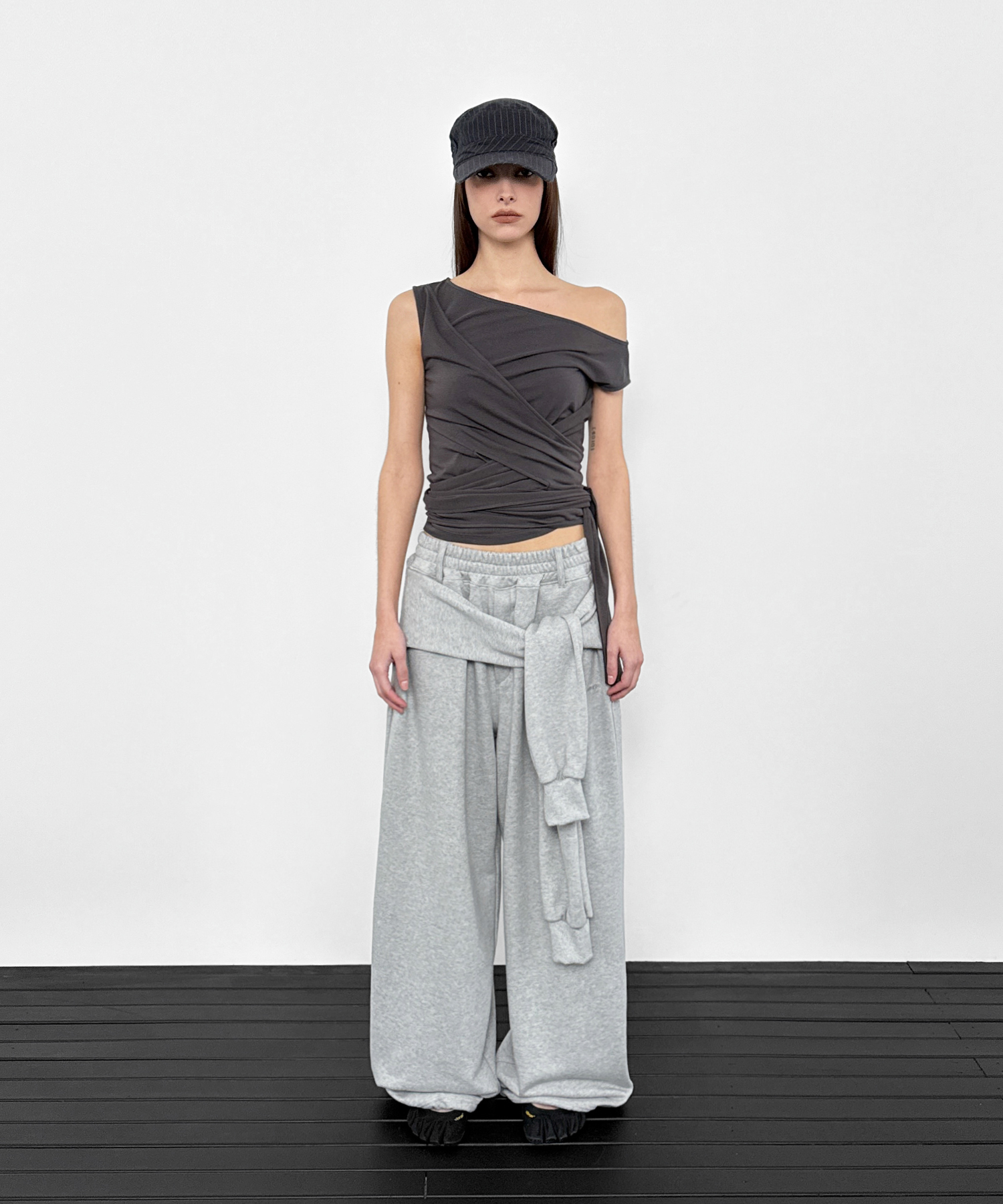 Tied sweat pants_Melange grey