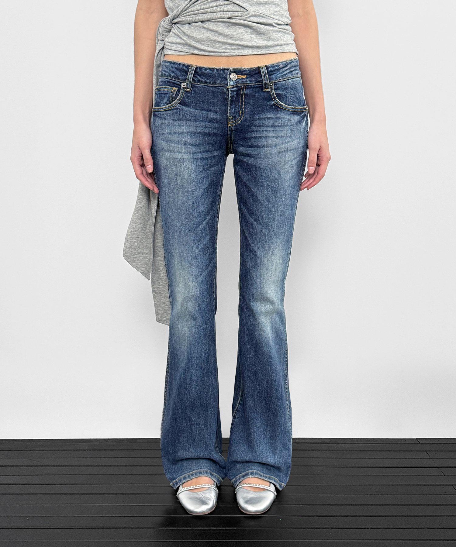 Slim Bootcut Denim Pants_Mid blue