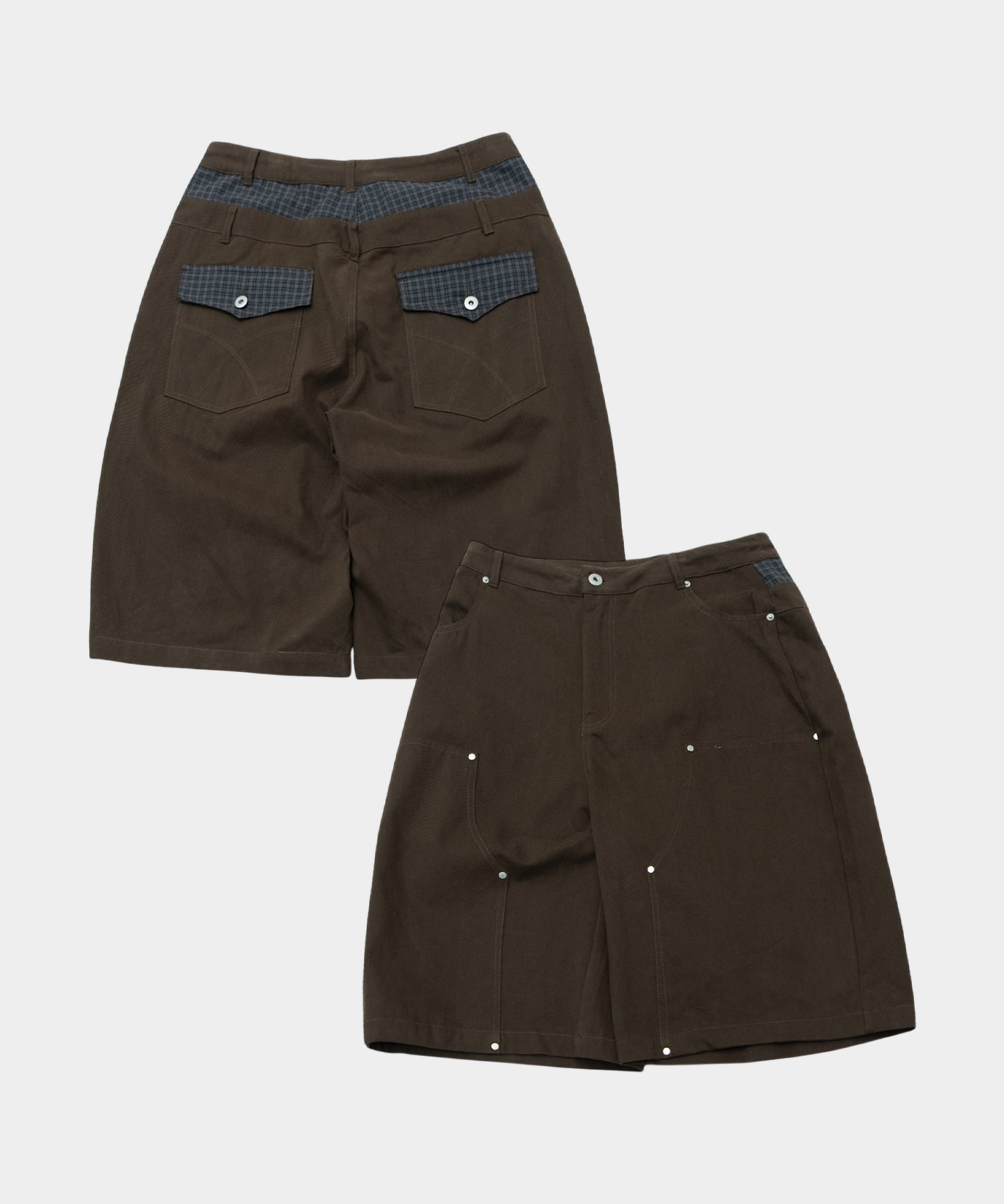 Свободные хлопковые бермуды с заклепками сзади (Brown)