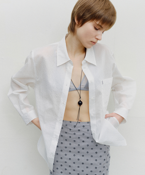 STRIPE SHEER TENCEL SHIRT - WHITE
