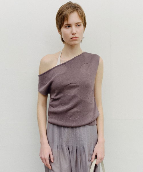 DOT ONE SHOULDER SLEEVELESS KNIT - PALE GREY