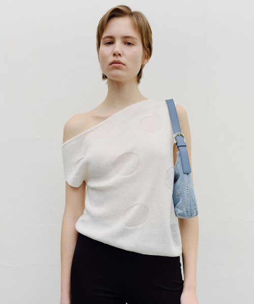 DOT ONE SHOULDER SLEEVELESS KNIT - CREAM