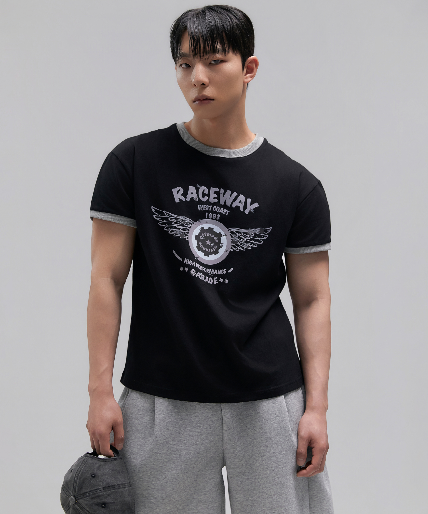 Кроп-футболка RACEWAY semi muscle fit ringer - Black