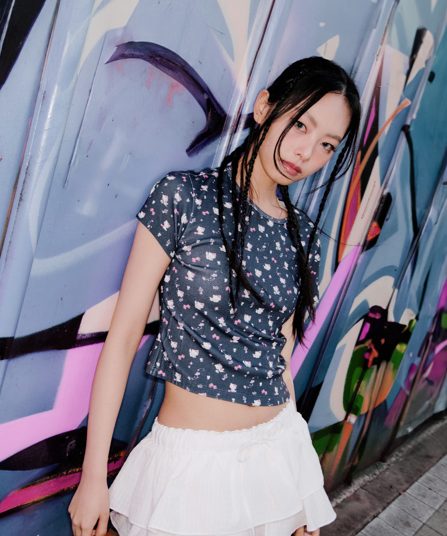 KIRSH X CHARMMYKITTY ALL-OVER CROP T-SHIRT