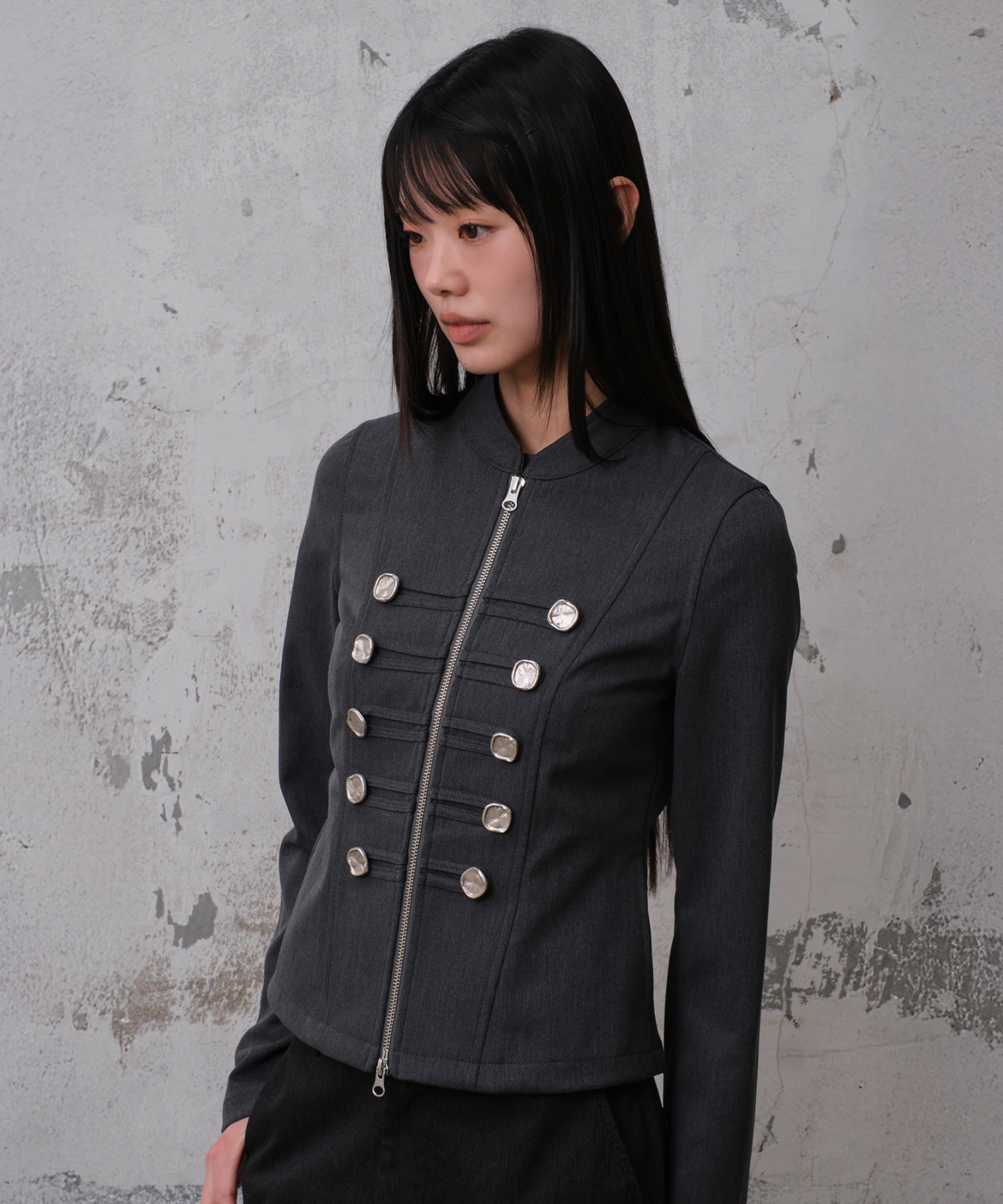 DOUBLE BUTTON NAPOLEON JACKET (CHARCOAL)