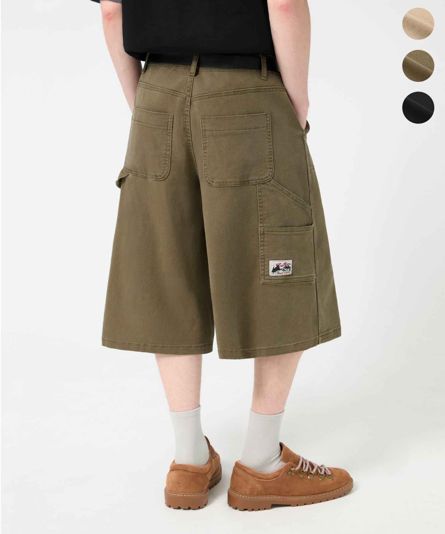 STONE WASHED WORK PATCH BERMUDA SHORTS_3color
