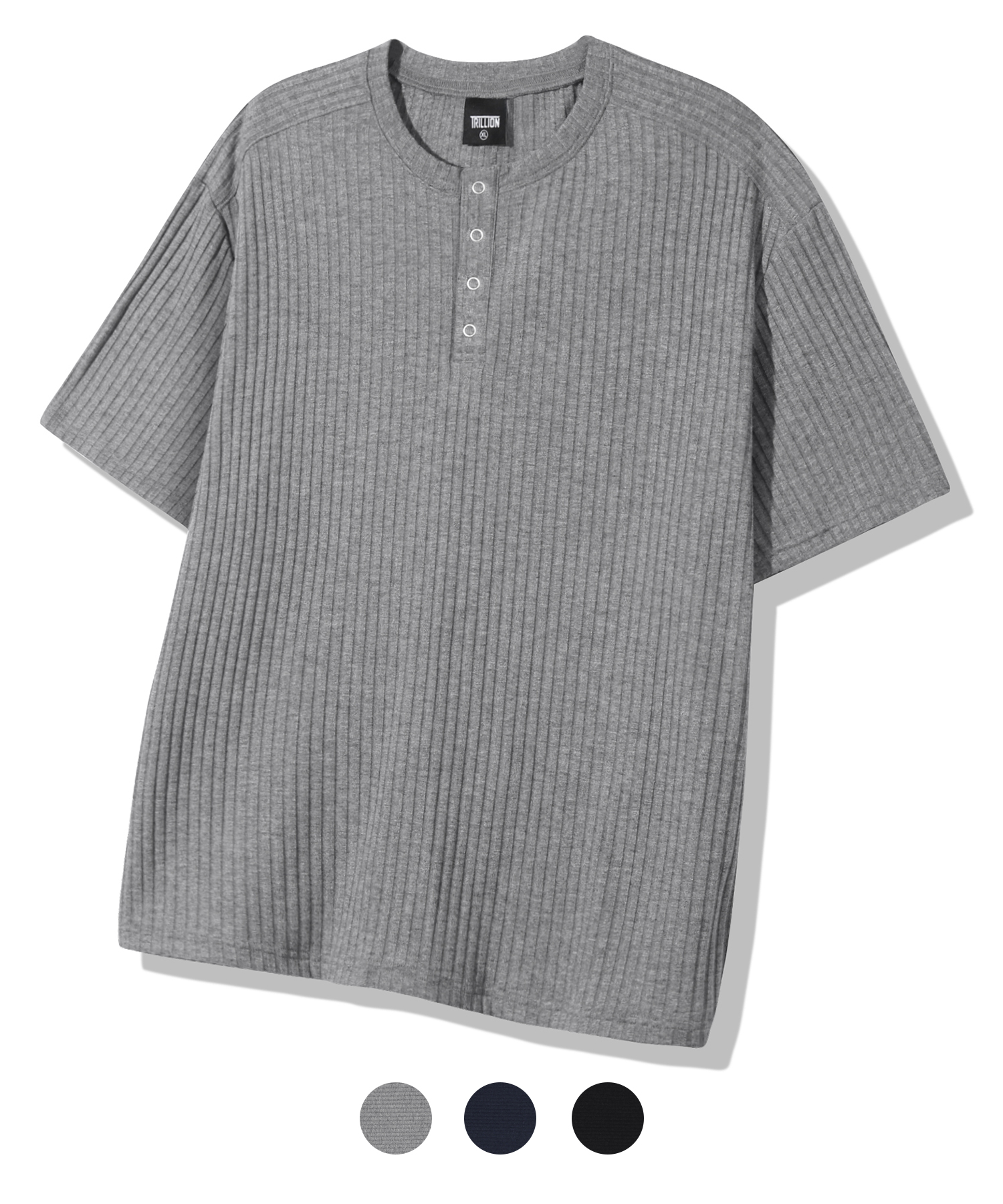 RIBBED RING SNAP HENLEY NECK T-SHIRT_3color