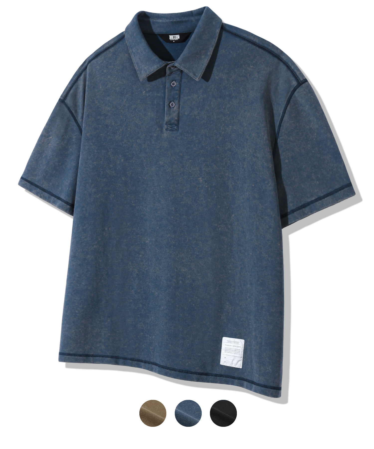 PIGMENT OVERLOCKED PATCH PIQUE HALF SHIRT_3color
