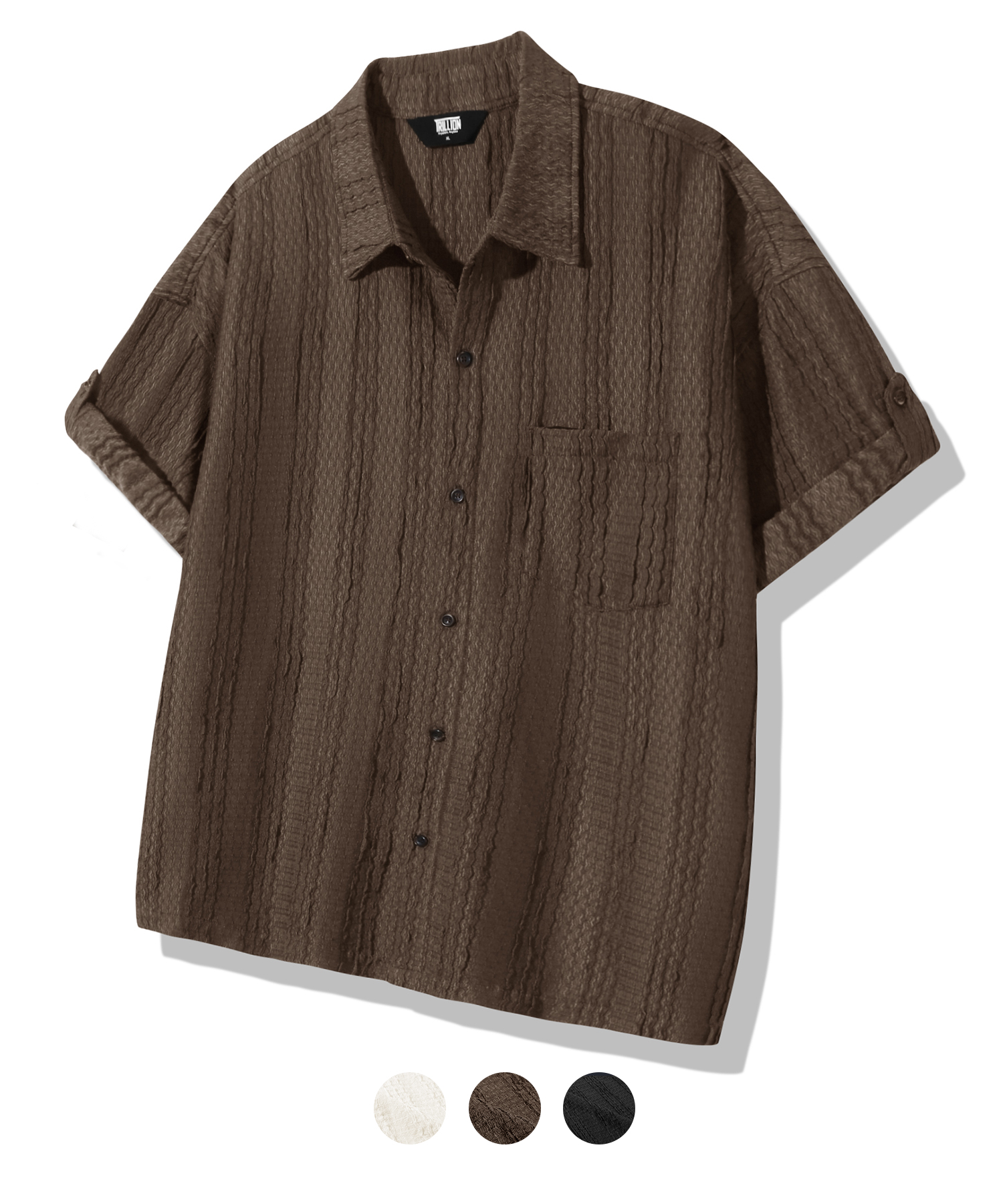 NATURAL STRIPE RESORT ROLL UP HALF SHIRT_3color