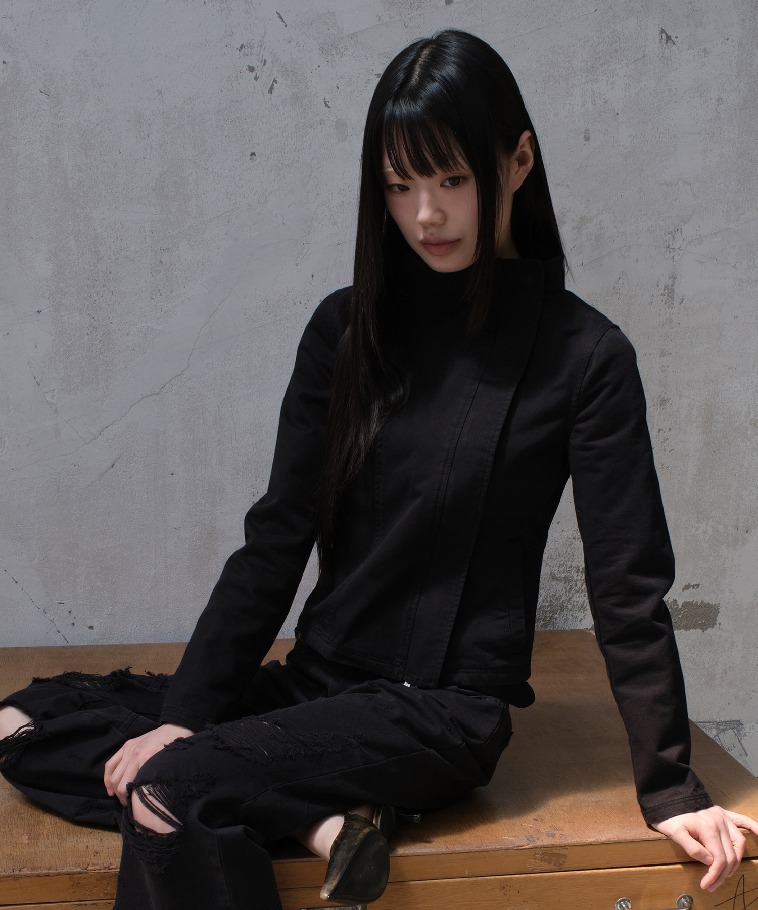 [Sollano x DIVEIN WOMEN] HIGH NECK COTTON JACKET BLACK