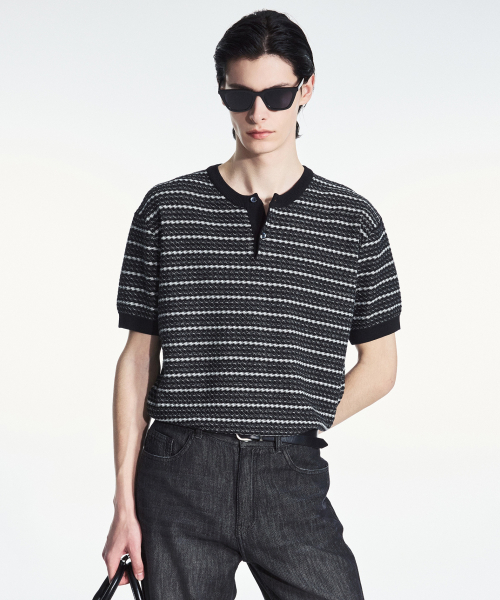 Textured Henley Knit (Black) TNSW6E204BK