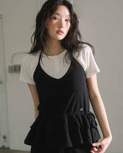 DOUBLE FRILL HALTER NECK SLEEVELESS(чёрный)