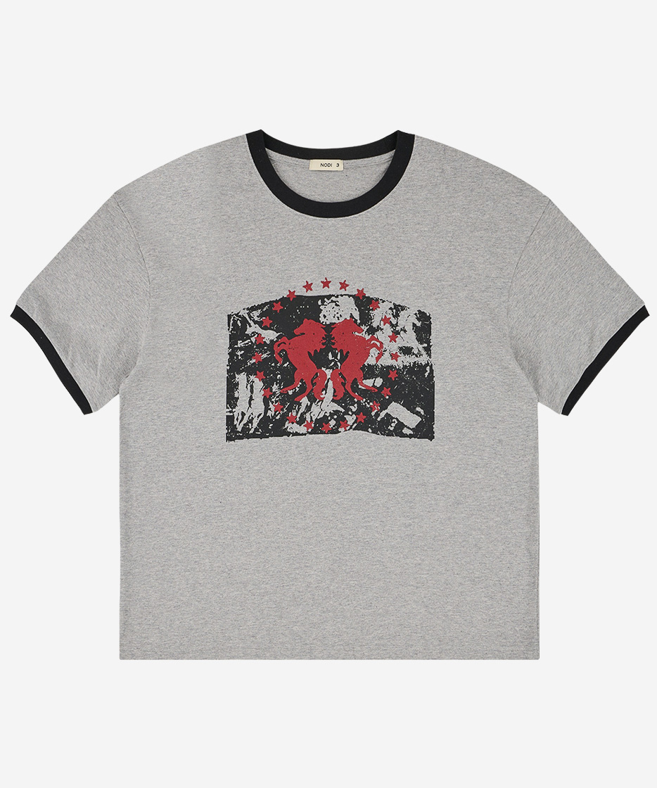 Dual Horse Emblem Ringer crop тиска меланж серый