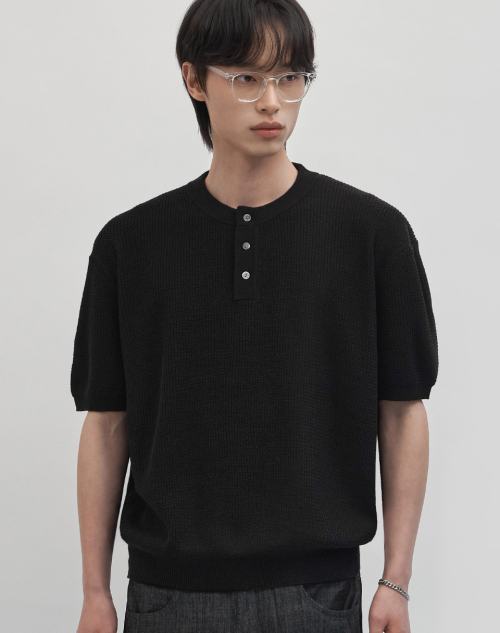 Ezy On полуоверсайз henley-neck трикотаж [Black]