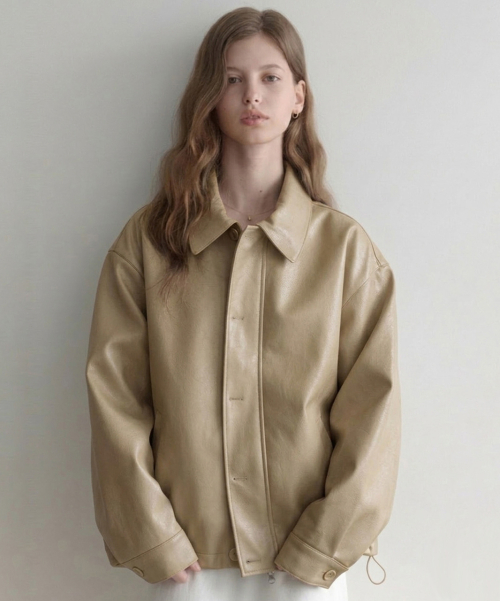 les на пуговицах leather куртка (beige)