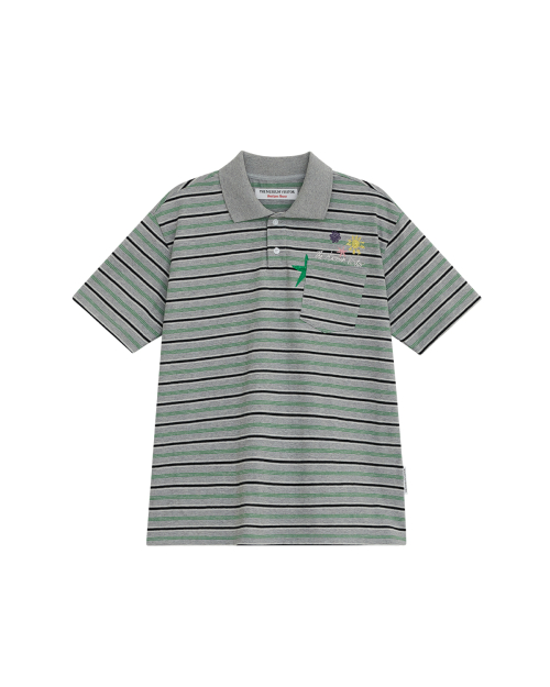 цветок EMBROIDERY STRIPE COLLARED T-рубашка (серый)