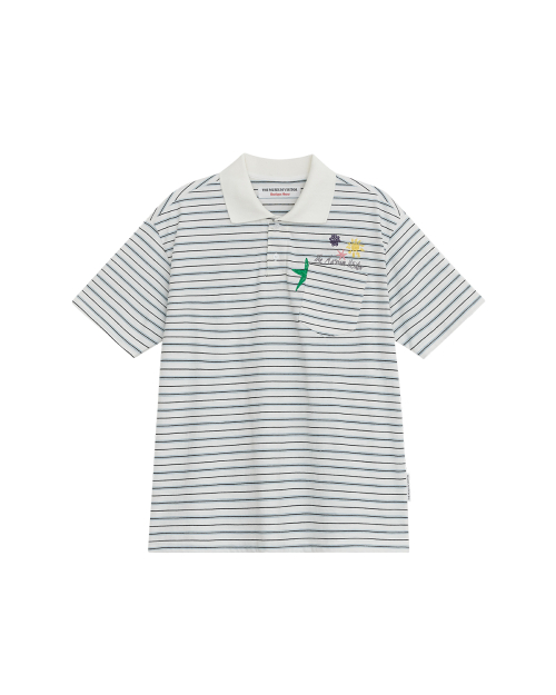 цветок EMBROIDERY STRIPE COLLARED T-рубашка (белый)
