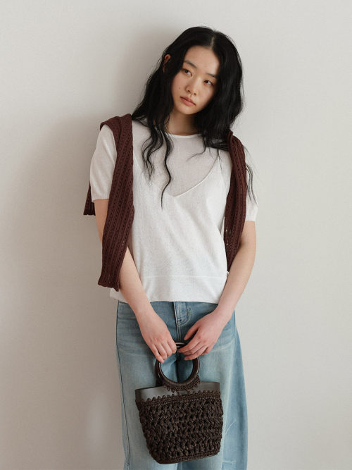 Layered вязанный Short Sleeve Top (2color)
