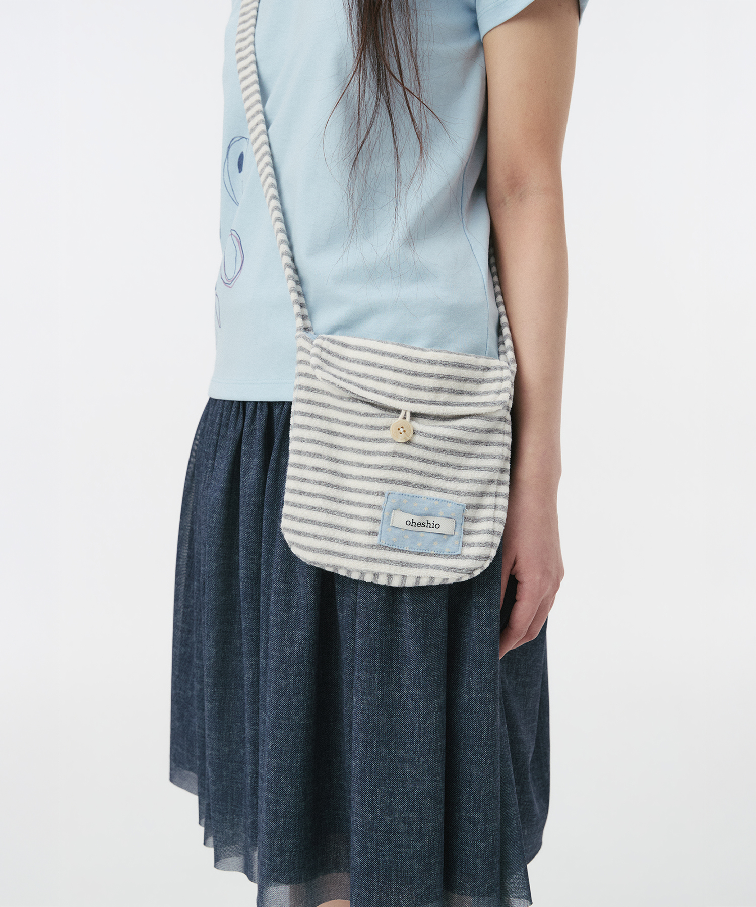STRIPE TERRY MINI CROSSBODY BAG, серый
