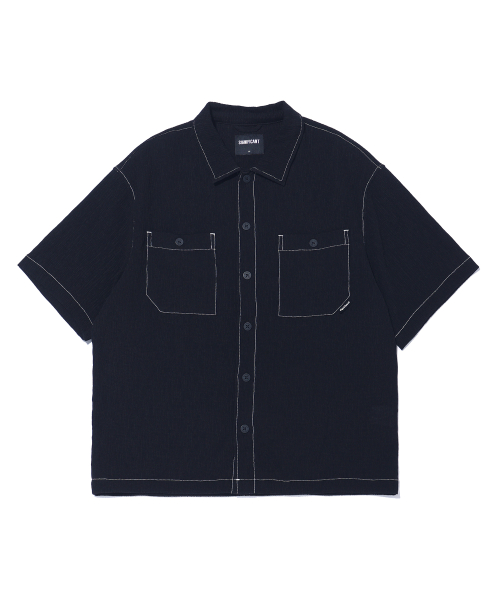 Рубашка с коротким рукавом, двумя карманами и складками LQ2YU357_DARK GREY