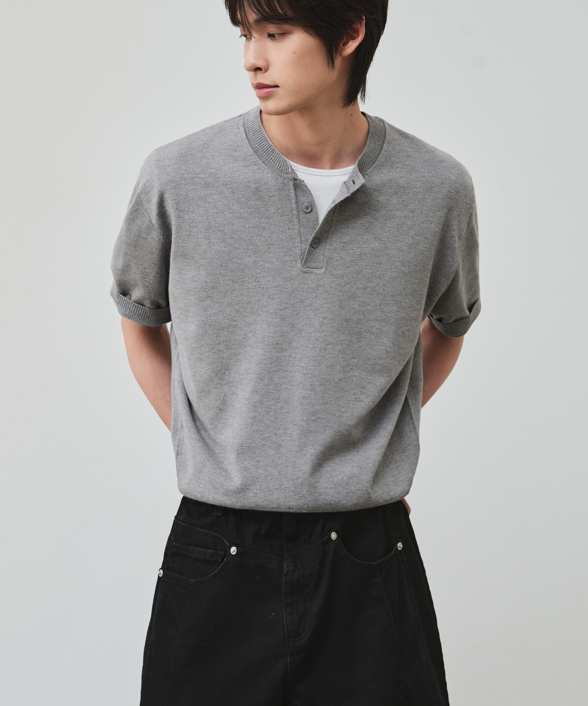 CLOUD TOUCH HENLEY NECK половинка вязанный [меланж серый]