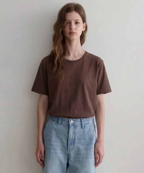 esu u neck t-shirts (коричневый)