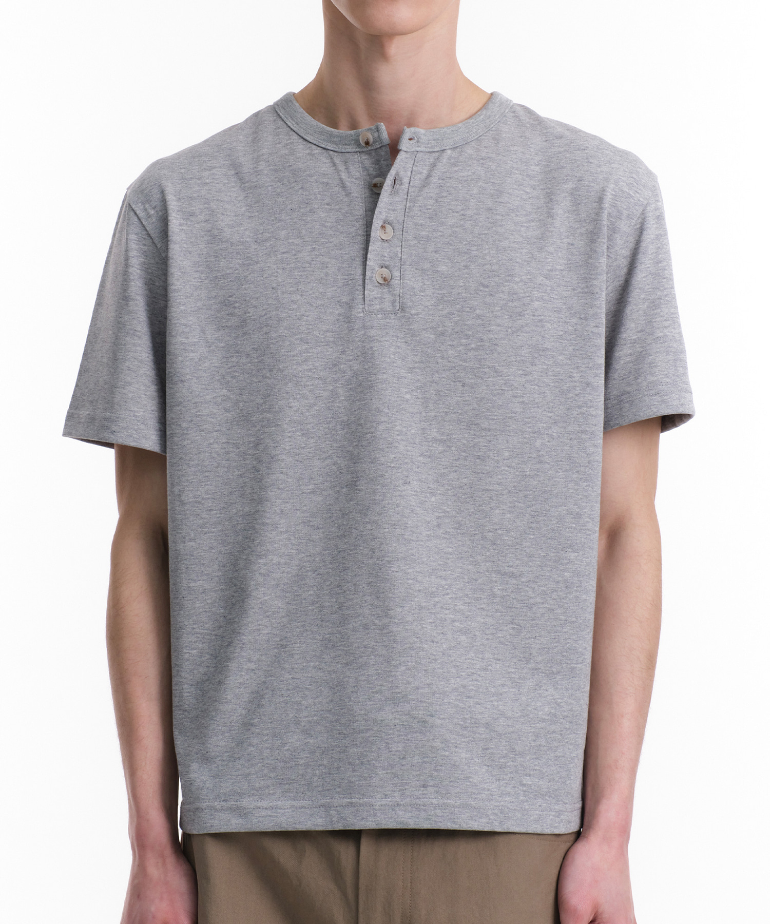 LOOSED HENLEY NECK T-SHIRTS (MELANGE серый)