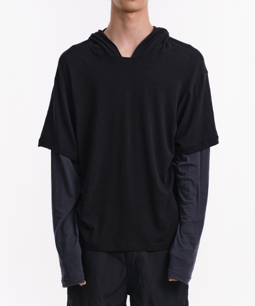 LAYERED SLEEVE SLUB HOOD (черный)