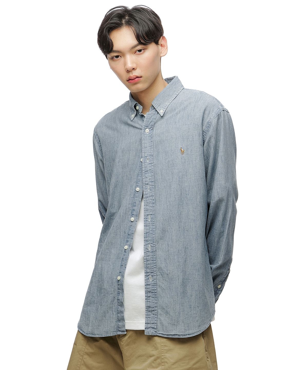 Custom Fit шамбре рубашка - Light Blue