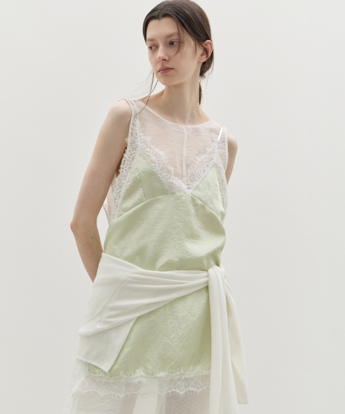 Silky Lace Layered Slip Top - Sage Mint