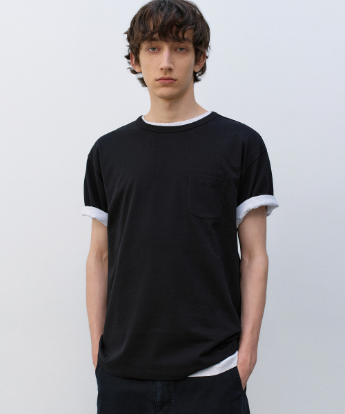 Scoop Neck Pocket Short Sleeve BLACK