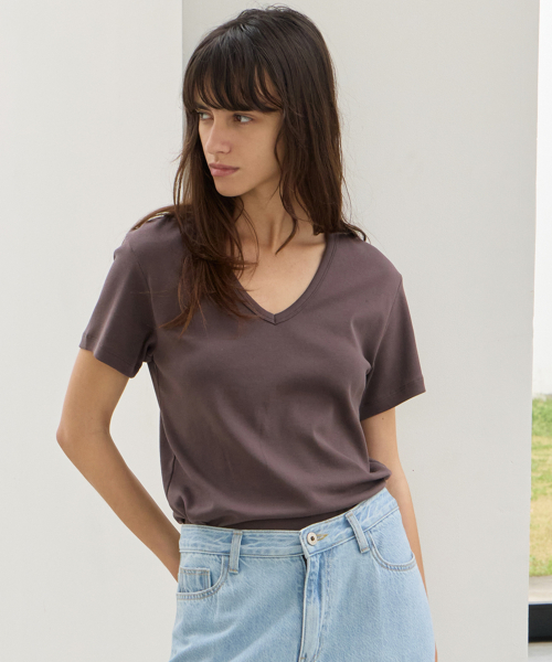 All-day Cotton V-neck T-рубашка - Espresso коричневый