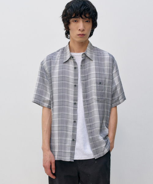 Рубашка в клетку double cloth GREY