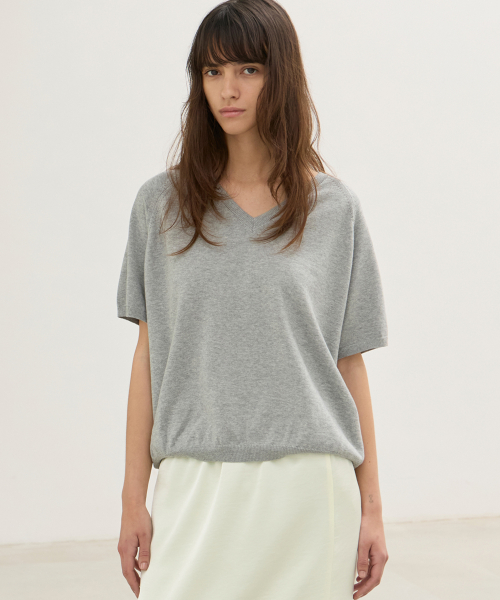 Fresh Cotton V-Neck Knit - Melange серый