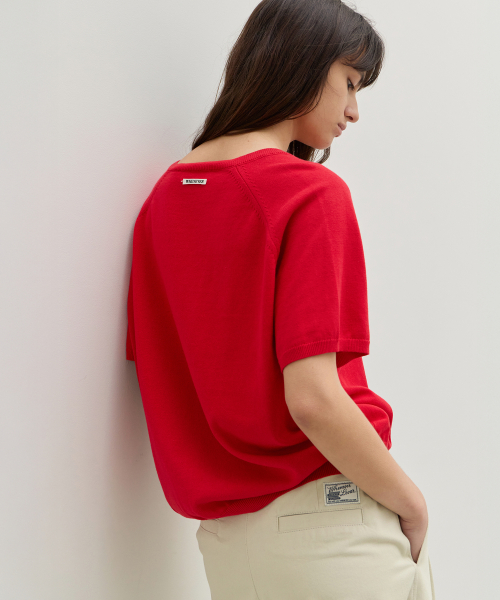 Fresh Cotton V-Neck Knit - Tomato красный