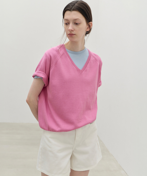 Fresh Cotton V-Neck Knit - BubbleGum розовый