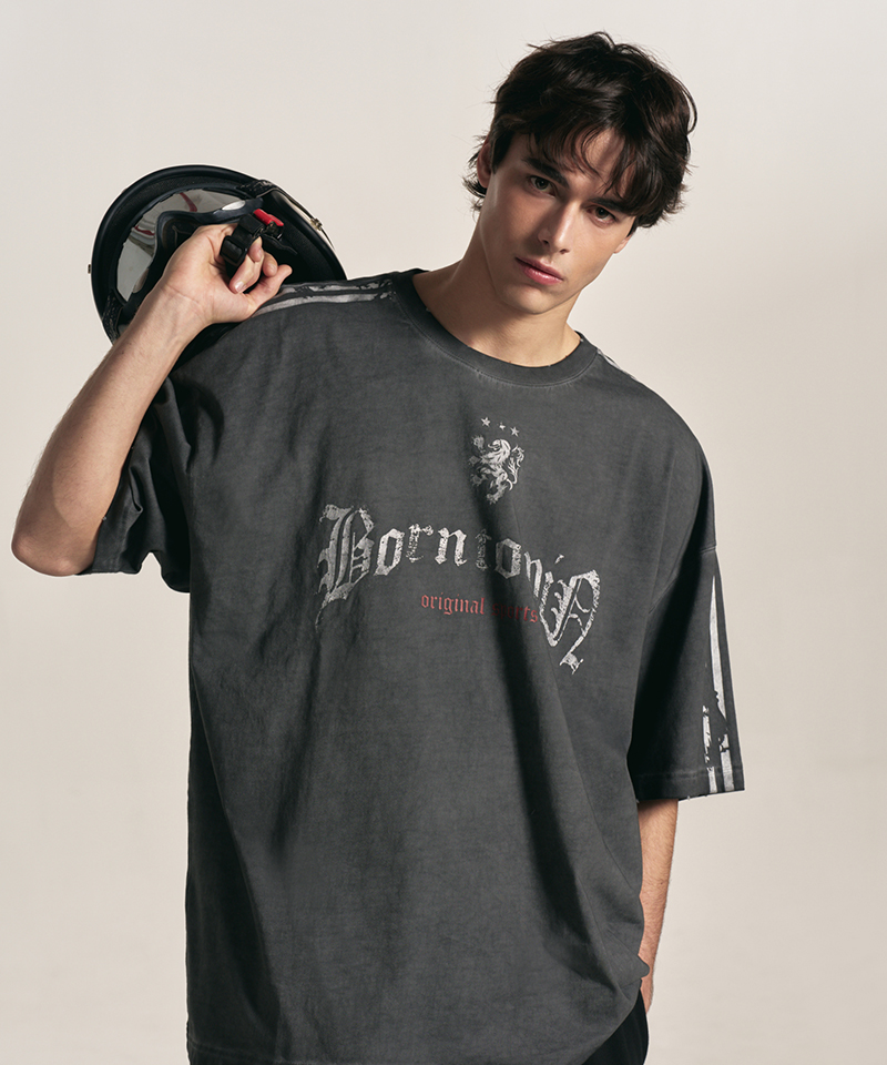 CRACK LINE GARMENT DYED T-SHIRTS [CHARCOAL]