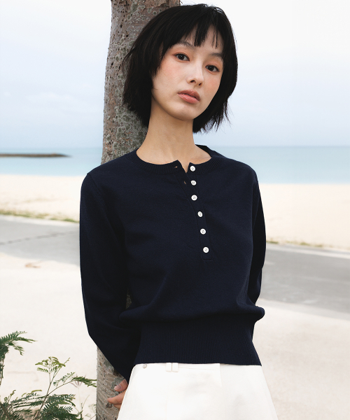 Summer Henley Neck Knit [темно-синий]