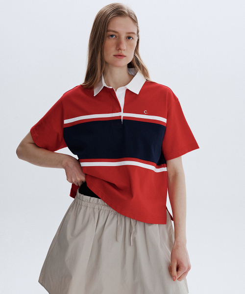 [26SM clove] Logo Colorblock Polo рубашка (красный)