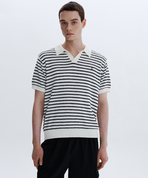 [26SM clove] полоска Boucle Collar Knit_Men (Ivory)